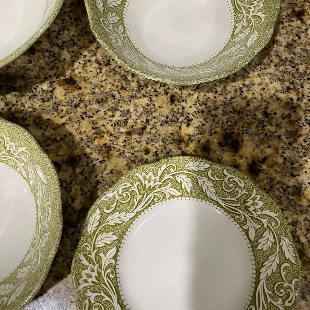 8 VTG J & G Meakin England Sterling Renaissance Green 1 Soup 3 Cereal 4 Saucers
